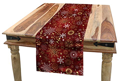 ABAKUHAUS Winter Tischläufer, Weinlese Weihnachts, Esszimmer Küche Rechteckiger Dekorativer Tischläufer, 40 x 225 cm, Zinnoberrot Gelb Weiß