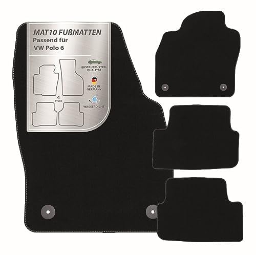MAT10 – Auto-Fußmatten passend für VW Polo 6 (BJ 09/2017 - 03/2021, Typ AW) aus Velours | 4-teiliges Automatten Set | langlebige Erstausrüsterqualität, Made in Germany, Schwarz