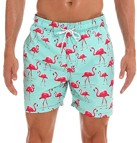 Aisprts Mens Swimming Shorts Waterproof Quick Dry Swim Trunks with Mesh Lining,Flamingos,S