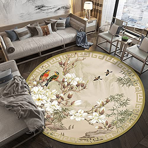 Tapis de zone ronde pour salon Chambre à coucher antidérapante lavable Tapis de plancher de style chinois de style chinois 60cm 80cm 100cm 120cm 140cm 160cm 180cm 200cm (Size : Diamètre 60cm)