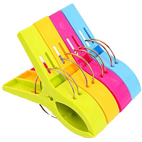 Loialpupy Beach Towel Clips Windproof Clip for Towel, Duvets, Bath Towels, Blanket, Clothes, Beach Towel, Tablecloths, Plastic Clothespins (Pack of 4)