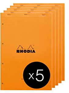 Rhodia 119700C - Packung mit 5 Notizblöcken geheftet Audit No.119, DIN A4+, 80 Blätter gelb mit mehreren Spalten 80g, Orange, 1 Pack