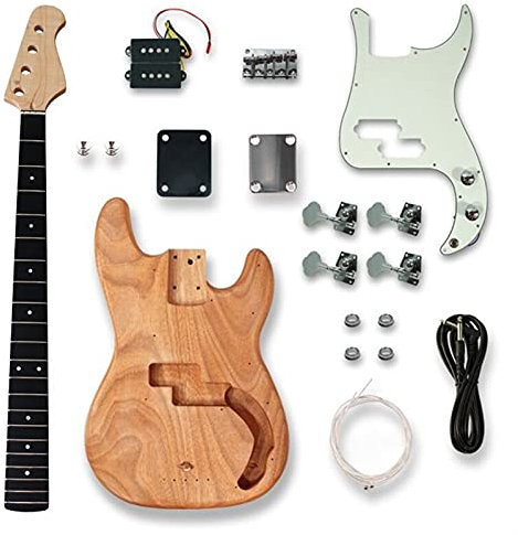 KLKL Selbstbau Gitarrenkit PB.Bassgitarre- Kit Mit Ahorn-Bass-Gitarren- Hals 21 Bünde Elektrische Bass- Gitarre Unfertiges Projekt DIY.Gitarrenteile E-Gitarren-Bausatz