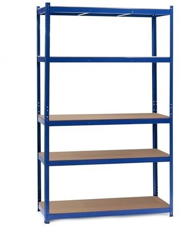 WilTec Étagère Bleue Charges Lourdes 100x50x204cm Emboîtable 5 Niveaux 200kg/niveau Atelier