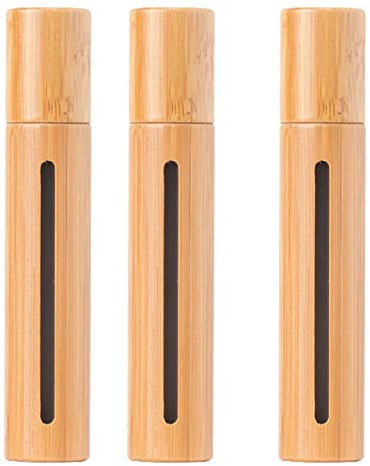 Mini Glass Roller Bottles with Stainless Steel Ball - Rollerball Glass Bottles with Bamboo Case - Empty Bottles for Essential Oil, Lip Gloss, Perfume Refill - Travel Bottles - 15ml [Pack of 3]