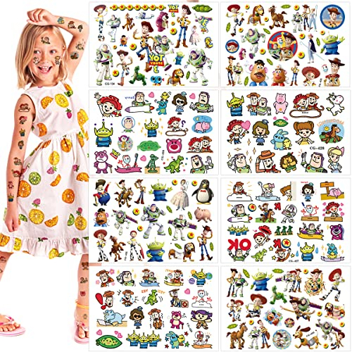 simyron Toy Story Temporary Tattoo for kids 8 Sheets Buzz Lightyear Waterproof Temporary Tattoo Toy Story Cartoon Stickers for Girl Teens Birthday Party Favors Supplies Party Bags Fillers