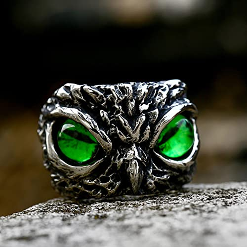 XJruixi Simple Cute Pet Owl Yellow/Green/Red Eyes Ring for Men Women 316L Stainless Steel Rings Fashion Jewelry Gifts Wholesale