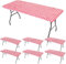Lot de 6 nappes rectangulaires pliantes à carreaux rouges et blancs - 76,2 x 183 cm - En vinyle imperméable - Dos en flanelle avec bord élastique - Pour intérieur et extérieur - Pour pique-nique, fête