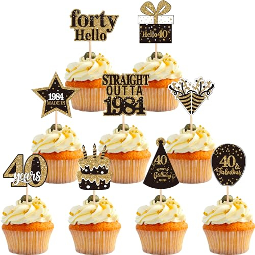 36 Stück 40th Geburtstag Tortendeko Straight Outta 1984 Cupcake Toppers Forty Awesome Since 1984 Cupcake Picks 40 fabelhafte Tortendekorationen für 40. Geburtstag Jubiläums Party Kuchen Dekorationen