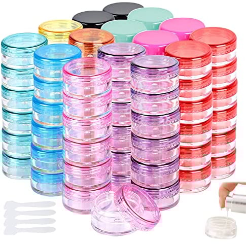 GZLCEU Lot de 120 pots vides de 5 ml pour crème PS avec 4 mini spatules pour cosmétiques baume à lèvres, crème, perles, strass, pigments, fard à paupières