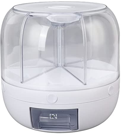 Contenedor de Almacenamiento de Granos y Arroz de Cereales de 13.2 Lb, Dispensador Redondo de Alimentos Secos Giratorio de 360 ​​°, Organizador de Cocina de 6 Compartimentos