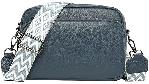 Elsaybro Crossbody Bag Damen Breiter Gurt, Bauchtasche Damen Leder Geldbörse, Kleine Umhängetasche mit Reißverschluss und Abnehmbar Schultergurt, Handytasche Zum Umhängen Frauen Blau