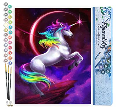 Figured'Art Peinture par Numéro Adulte Licorne colorée - Activité Manuelle Kit de Loisir Créatif DIY Numéro d'Art Complet - 40x50cm sans châssis en bois