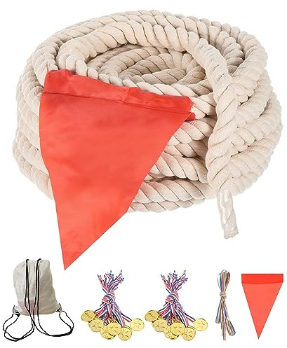 PATIKIL 18M Corda per Gioco di Tiro alla Fune, Corda Cotone per Adulti Adolescenti Campo Giorno Giochi Feste Carnevale Famiglia Esterni Cortile Giardino Casa Prato, Bianco