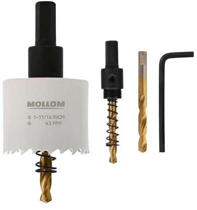 MOLLOM (43mm | 1-11/16) Scie-cloche bimétal HSS M42 avec 8% de cobalt avec 2 forets pilotes et mandrin, coupe lisse pour PVC, plaque de plâtre, bois, plastique, plaque de plâtre, caoutchouc