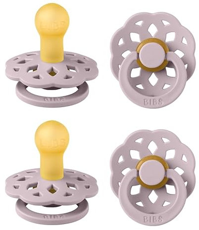 BIBS Ciuccio Boheme, confezione da 4 pezzi, senza BPA, a forma di ciliegia, in gomma naturale/lattice, prodotto in Danimarca, taglia 1 (0-6 mesi), Dusty Lilac