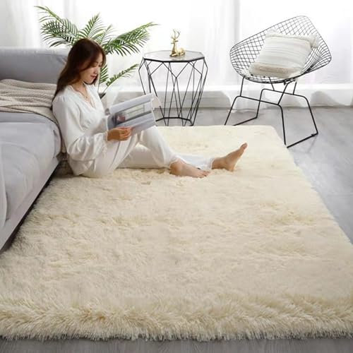 Meiju Mateju Teppich Wohnzimmer, Teppich Flauschig 200x300, Modern Hochflor Teppich Schlafzimmer Bettvorleger Teppich Waschbar für Interieur, Kinderzimmer, Schlafzimmer (180x250cm,Beige)