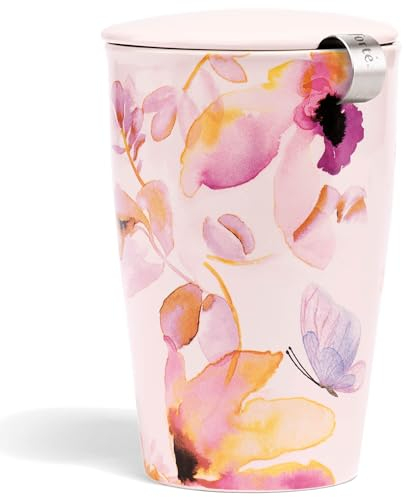 Tea Forte Kati Cup Tasse à thé en céramique avec infuseur et couvercle pour infuser (Mariposa)