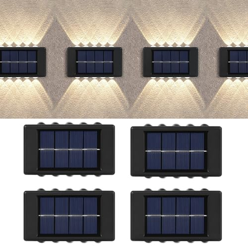 PLLYPE Solar Wandleuchte Aussen, 4 Stück Solarleuchte Außen Wandleuchte Wasserdicht, Up and Down Leuchten Solarleuchte, LED Wandleuchte Innen/Aussen für Wohnzimmer Garten, Terrasse Treppe