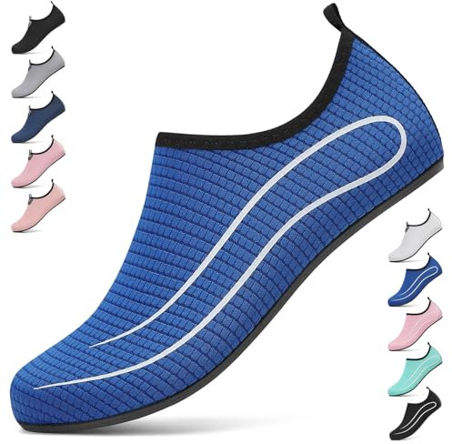 BARFULKER Badeschuhe Damen Wasserschuhe Herren Neoprenschuhe Strandschuhe Aquaschuhe Surfschuhe Schwimmschuhe Wassersportschuhe Barfuß Schuhe Leicht Hausschuhe. Blau, 43 EU