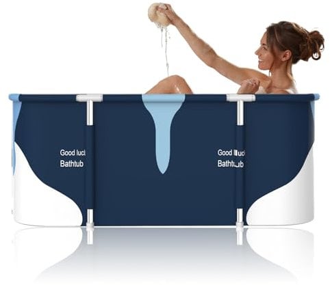 Bañera portátil extragrande de 55 pulgadas para adultos, bañera plegable con marco de metal para baño de adultos, bañera de spa plegable para cabina de ducha, baño familiar separado para baño de hielo