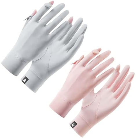 Feelorna 2 paia di guanti da donna UV protezione solare, guanti estivi in eisseide a dita intere, touch screen, antiscivolo, guanti da ciclismo per il ciclismo estivo, Taglia unica