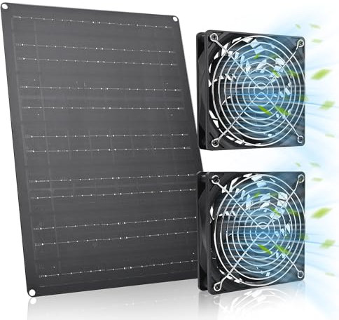 Gerbala Ventilateur Solaire 15W, Double Ventilateur Exterieur avec Panneau Solaire et Cable de 2,9m, Aspiration & Extraction, Étanche, Extracteur d'air Solaire pour Serres, Poulaillers et Niches