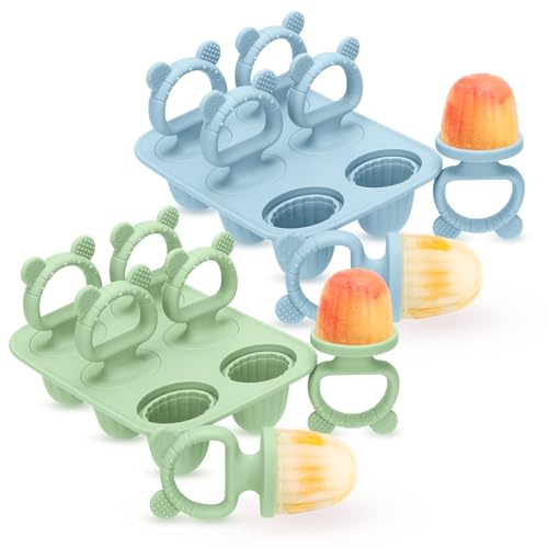 2 Sets Eisformen für Kinder, 12 Silikonbeutel, BPA-frei, Popsicle-Formen für Kinder, mit Stäbchen, spülmaschinenfest, für Popsicle, Eiscreme (grün + blau)
