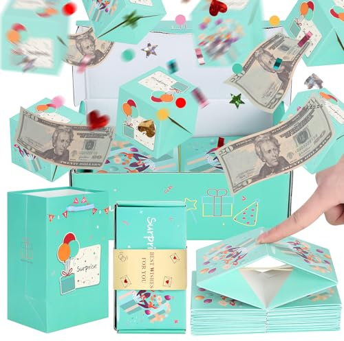 Geldgeschenk Explosionsbox Geburtstag Faltbar Pop-up Geschenkbox | Hellgrün Dekorativ Mystery Surprise Gift Box mit Farbigem Papier Überraschungsbox für Geburtstage, Partys, Weihnachten