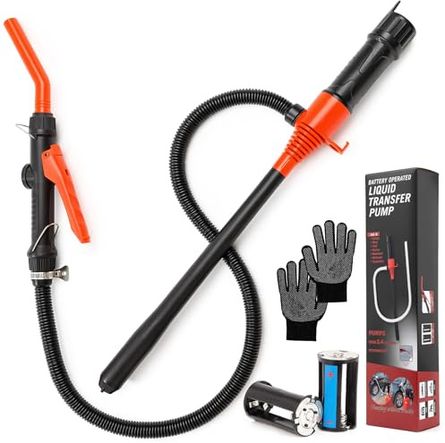 Snorthy Pompa per carburante portatile a batteria con guanti, pompa elettrica con portata regolabile fino a 2,4 galloni al minuto, pompa multifunzione a sifone per acqua, benzina e gasolio