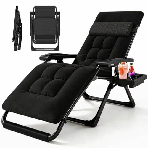 BYYBOU Generazione2 Poltrona Sdraio Pieghevole da Giardino, Sedia Sdraio Imbottita con Supporto Imbottito, Schienale Regolabile e Cuscino per il Collo, Portata 200 kg, Nero, 65cm