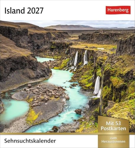 Island Sehnsuchtskalender 2027 - Wochenkalender mit 53 Postkarten: Fernweh in einem Foto-Kalender zum Aufstellen. Die schönsten Landschaften Islands als Postkarten in einem Tischkalender