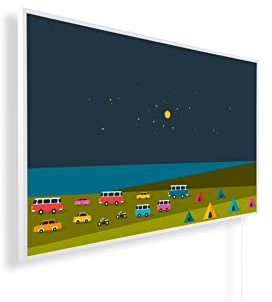 Infrarotheizung – Kinderzimmer Bildmotive – TÜV SÜD - 800 Watt + Thermostat - Weißer Rahmen (03. Camping)