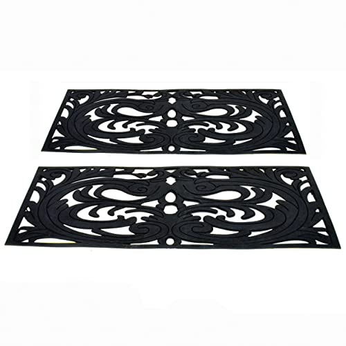 Set of 2 Decorative Rubber Step Mats – 75 x 25cm Wrought Iron Effect Indoor or Outdoor Weather Resistant Practical Non Slip Mats – Ideal For Use as Pathway Stepping Stones, Step Treads & Doormats