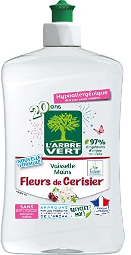 L'Arbre Vert Vaisselle Mains Ecolabel Fleurs De Cerisier - Hypoallergénique - 97% d'ingrédients d'origine naturelle - 500mL