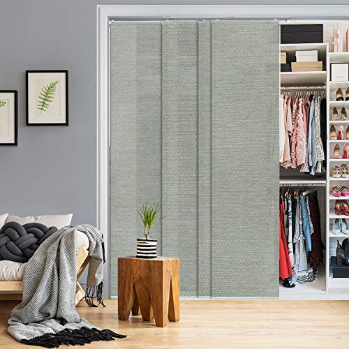 GoDear Design Adjustable Sliding Closet Door Blinds 45.8- 86 W x 96 H, Extendable Panel Track Vertical Blinds for Sliding Doors, Shimmering Trimmable Fabric Panel Curtains, Semi-Sheer, Moonstone