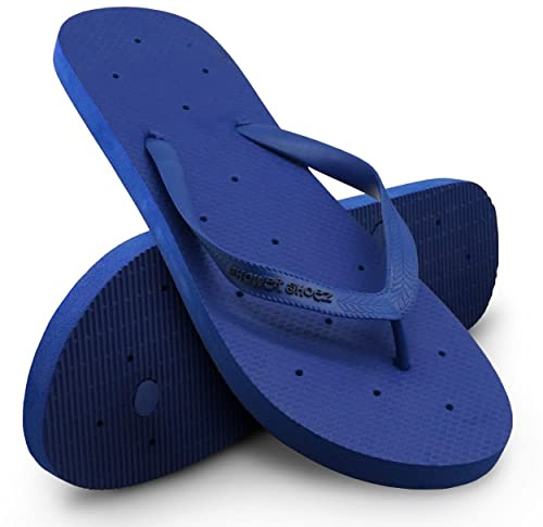 Shower Shoez Men's Non-Slip Shower Gym Pool Dorm Water Sandals Flip Flops (Blue, numeric_10)