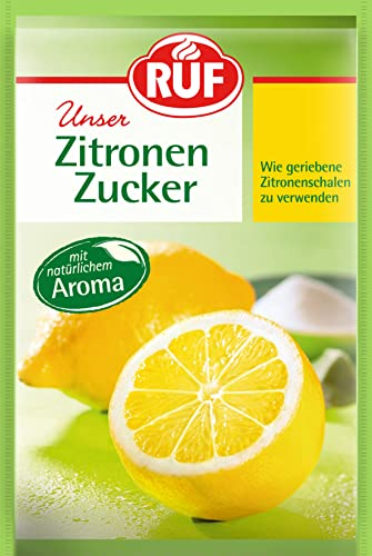 RUF Zitronen-Zucker, aromatisierter Zucker mit natürlichem Zitronen-Aroma, wie geriebene Zitronenschale zu verwenden, glutenfrei, vegan, 3 x 10g