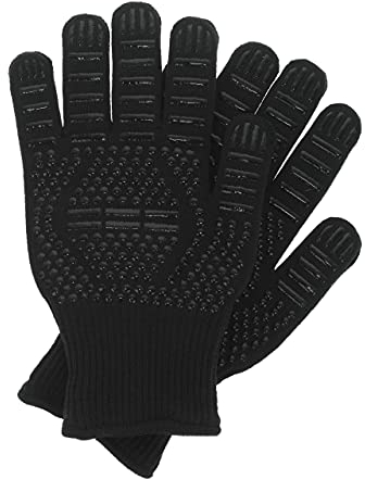 Relaxdays Grillhandschuhe, 1 Paar, hitzebeständig bis 350 °C, Hitzeschutzhandschuhe mit Silikon-Beschichtung, schwarz