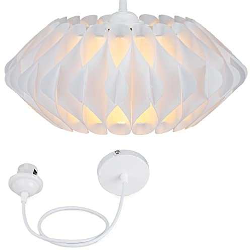 kwmobile DIY Puzzle Lampe Lampenschirm - mit Deckenhalterung E27 Kabel - Kronleuchter Design - 25cm - moderne Hängelampe Pendelleuchte Deckenlampe weiß