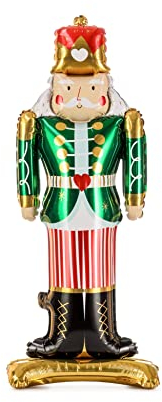 Folienballon Nussknacker 34x85cm stehend mit Luftfüllung - Ballon mit Standfuß - Luftballon für Weihnachten Kindergeburtstag - Folienluftballon als Weihnachtsdeko Partydeko - Grün Rot Gold