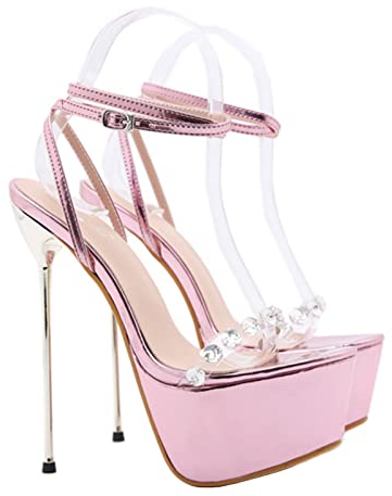 TENT High Heel 17CM/6,69 in Plattform Weibliche Pole Dance High Heels Hohe Sandalen Nachtclub Sexy Modell Party Pumps Sexy Nachtclub Stripper Schuhe,Rosa,38 EU