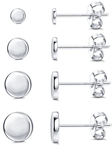 MILACOLATO 4 Paar Tiny Ohrstecker Silber 925 für Damen Herren Flache Dot Ohrringe Set Kleine Runde Scheibe Ohrstecker Zierliche Knorpel Tragus Helix Ohrringe für Mädchen (2mm/3mm/4mm/5mm)