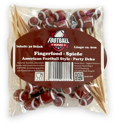 FOOTBALL-KING Fingerfood-Spieße - American Football Style - Party Deko 30 Stück - 9cm Länge - Snack Stadion Deko Superbowl