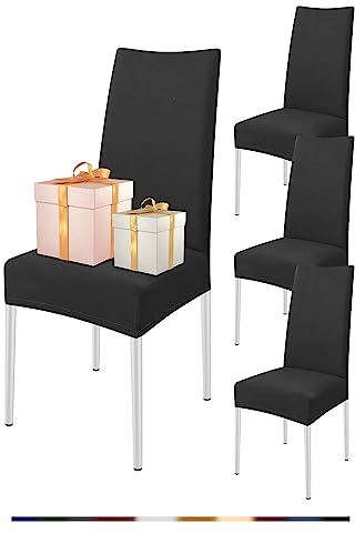 FIGOOO Stuhlhussen 4er Set Stretch Stuhlhussen für Esszimmerstühle Elastisch Moderne Universal Stuhlbezug für Restaurant Hotel Bankett Party Deko(Schwarz,4er Set)