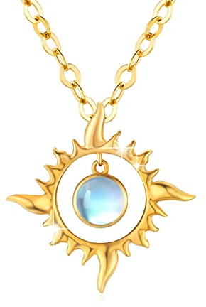 REDSUN Sonne Halskette 925 Sterling Silber vergoldet Sonne Kette Mondstein Anhänger Kette Sonne Vergoldete Schmuck für Frauen Mädchen Geschenke