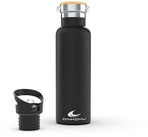 Daikoku Botella Agua Acero Inoxidable - 500ml - Botella Térmica - Bebidas Frías 24 Horas y Calientes 12 Horas - Botella Agua Antigoteo - Doble Pared Libre de BPA - Cantimplora Termica - Negro