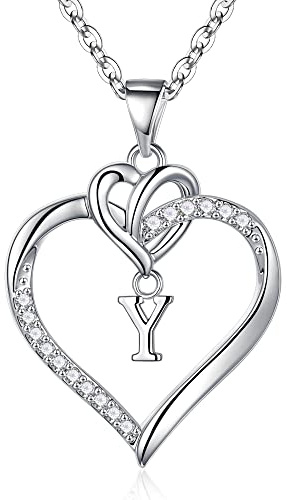TINGN Kette Herz Damen Halskette Gold Silber, 14K Gold/Weißgold Vergoldet Herz Zirkonia Anhänger Buchstaben Kette Damen Jahrestag Muttertag Geburtstag Geschenk für Frauen Freundin Mama Mädchen Schmuck