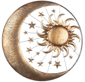 Generisch MF Metall Wandrelief 'Sonne, Mond und Sterne' in antik bronzefarbener Optik, Durchmesser 71 cm