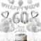Diamantene Hochzeit Deko - HAPPY 60 Banner, Zahl Foil Luftballons und Latexballon, Silber Zahl 60 Konfetti, Cake Topper für Jubiläum Hochzeit Deko, 60. Geburtstag Deko